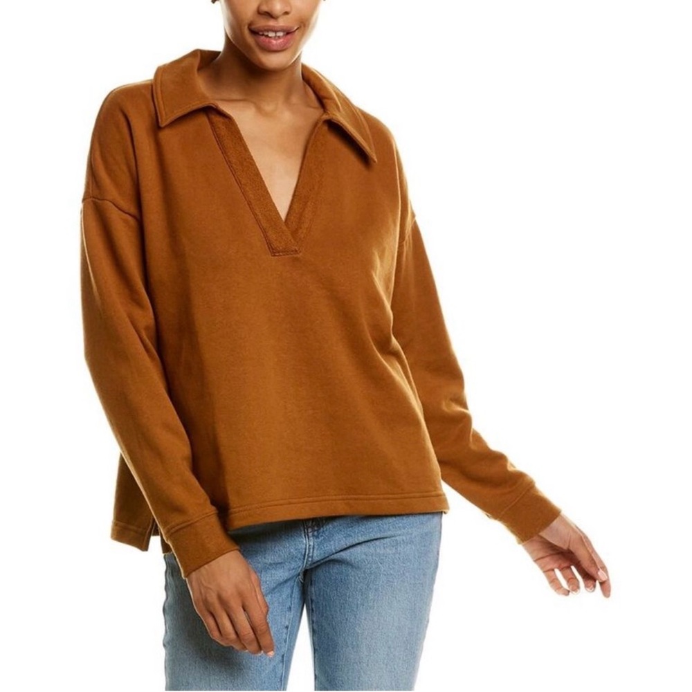 Madewell Oversized Polo Sweater Brown Orange Cozycore Minimalist Casual Size XXS
